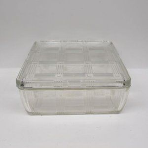 Hazel Atlas Crystal CRISS CROSS CRISSCROSS 8 X 8 Refrigerator Dish w/Lid